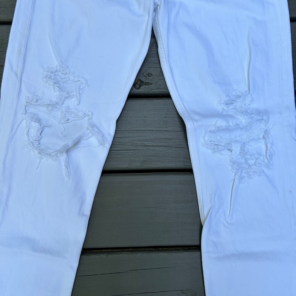 Agolde 90s Jean loose fit premium denim white Distressed Button Fly Size 25 - Picture 4 of 13